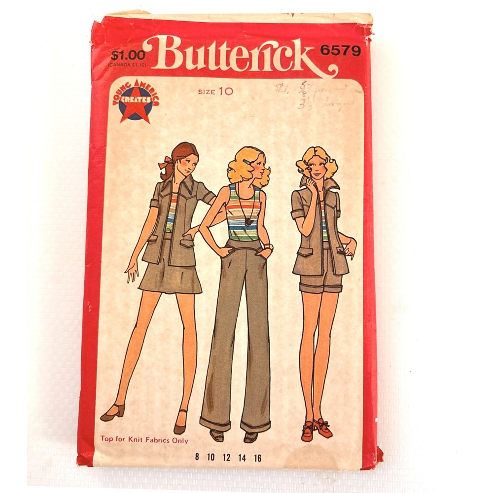 Butterick 6579 Vtg 70s Safari Jacket Pants Skirt Shorts Sz 10 Cut Complete